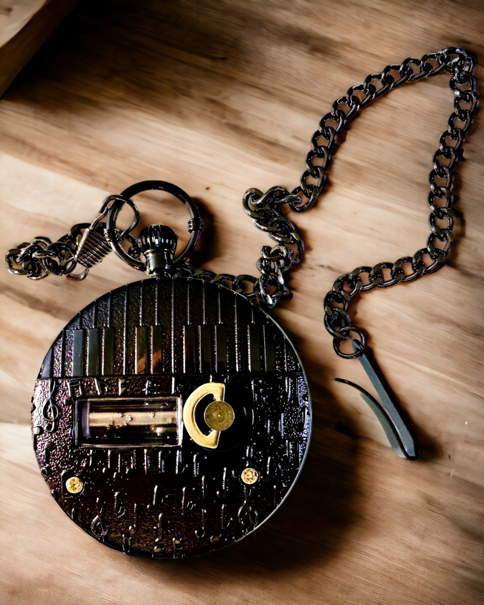 Reloj de bolsillo "Astrum Temporis" - Marco negro. Posibilidad de personalización con grabado