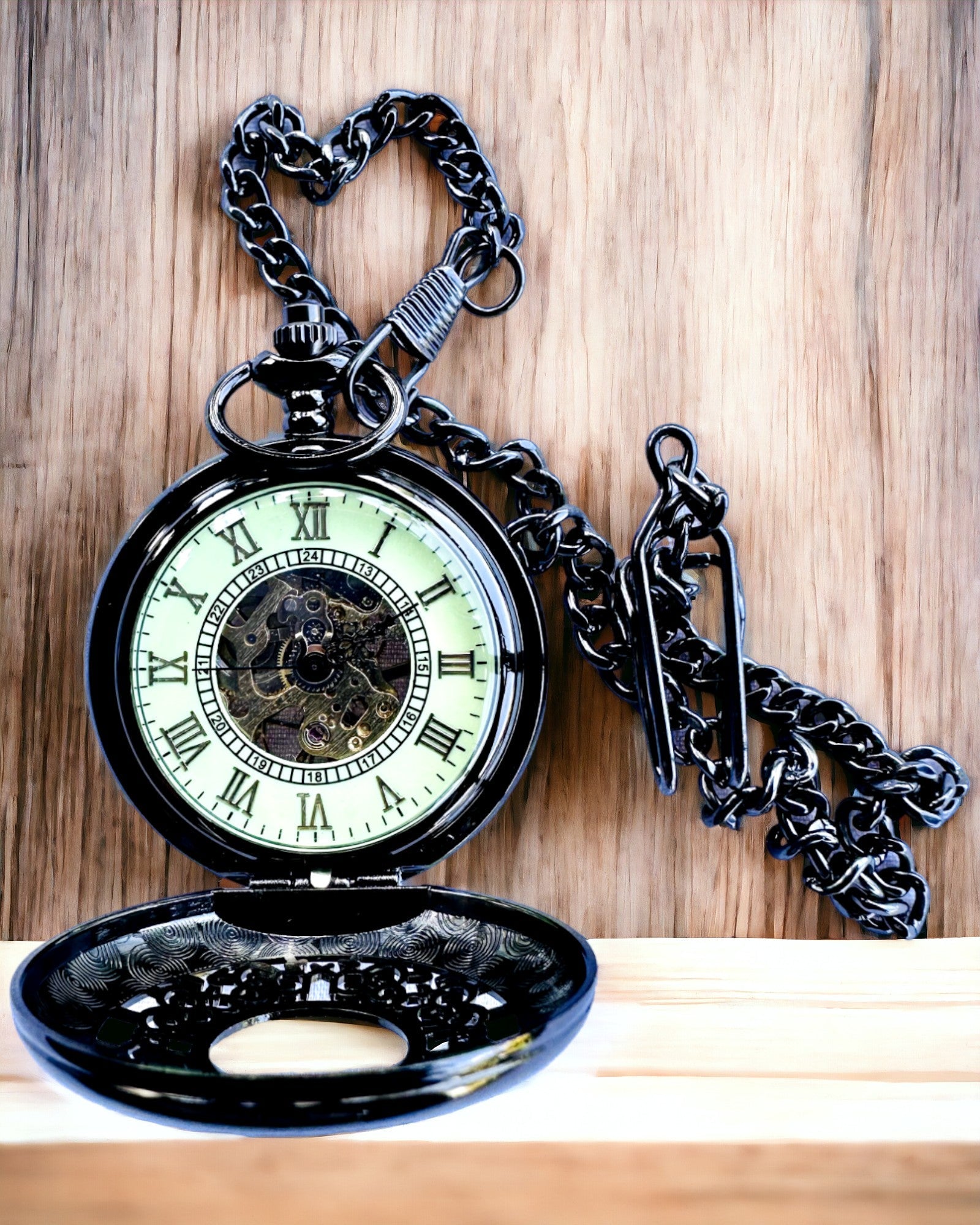 Reloj de Bolsillo "Eterna Elegancia", regalo personalizado, grabado. Color negro