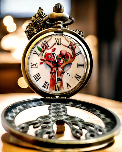 Reloj de bolsillo Guardián del Bosque - Elegante reloj con motivo de ciervo, posibilidad de personalización con grabado