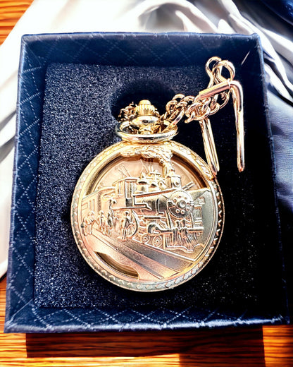Reloj de Bolsillo "Tren Imperial", posibilidad de personalización con grabado, color dorado