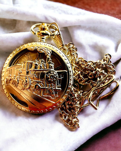 Reloj de Bolsillo "Tren Imperial", posibilidad de personalización con grabado, color dorado