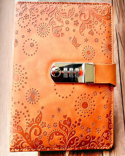 Cuaderno Exclusivo, cuero PU, A5 con Cerradura de Combinación - "Secret Journal", personalización con grabado