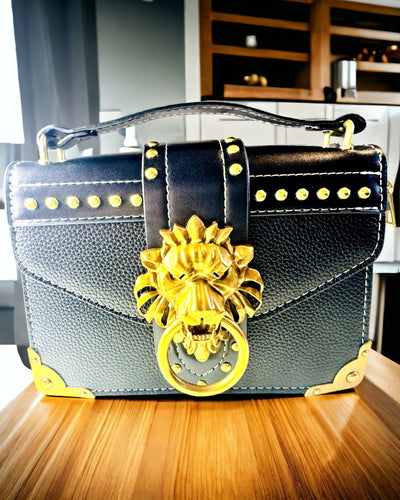 Bolso Cuadrado de Moda con Acento de León - color negro