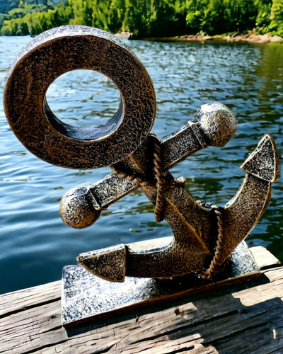 Escultura Rústica de Ancla de Resina - "Leyenda Marina", ancla personalización con grabado