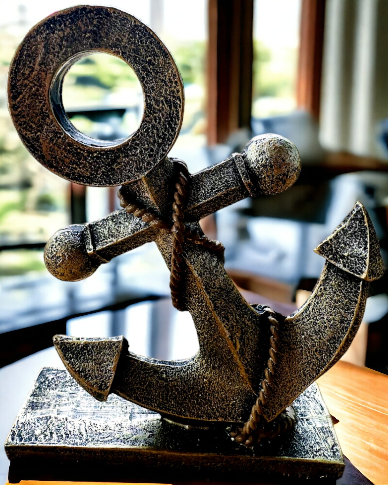 Escultura Rústica de Ancla de Resina - "Leyenda Marina", ancla personalización con grabado