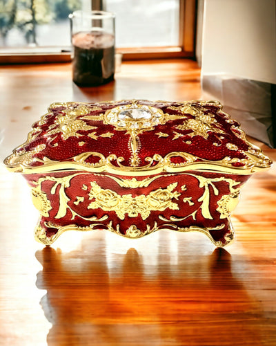 Caja, Organizador de Joyas en Estilo Vintage – Cajita de Tesoro Metálica con Elementos Decorativos