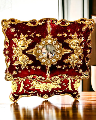 Caja, Organizador de Joyas en Estilo Vintage – Cajita de Tesoro Metálica con Elementos Decorativos