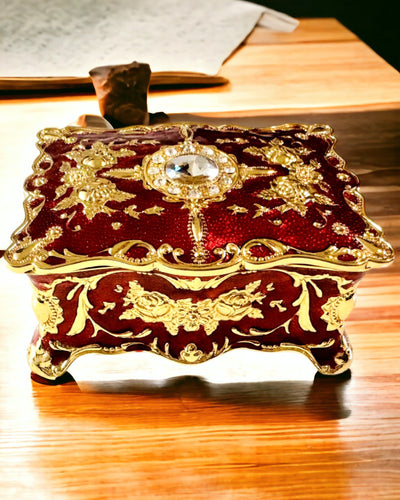 Caja, Organizador de Joyas en Estilo Vintage – Cajita de Tesoro Metálica con Elementos Decorativos