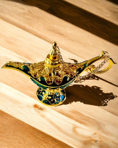 Pequeña Lámpara de Aladino Hecha a Mano - Artesanía Artística de Metal para Decoración del Hogar, grabado