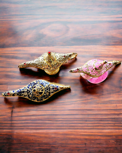 Lámpara Mágica de Aladino con Opción de Grabado - Variante Azul Marino Oscuro, entrelazada con dorado