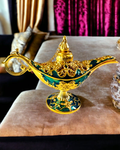 Pequeña Lámpara de Aladino Hecha a Mano - Artesanía Artística de Metal para Decoración del Hogar, grabado