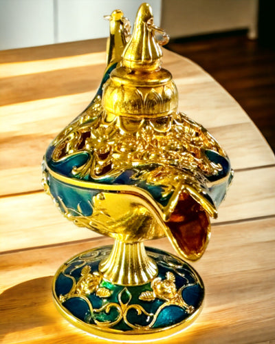 Pequeña Lámpara de Aladino Hecha a Mano - Artesanía Artística de Metal para Decoración del Hogar, grabado