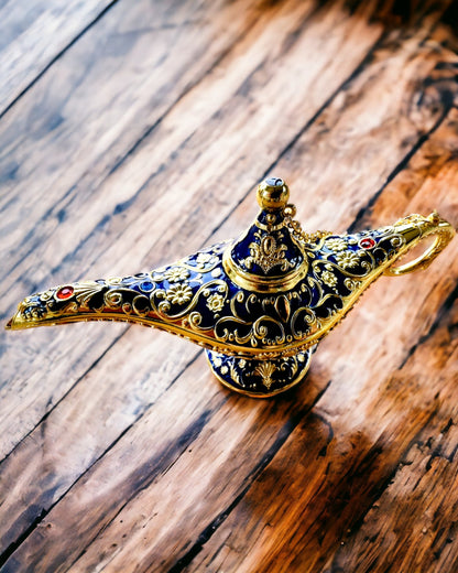Lámpara Mágica de Aladino con Opción de Grabado - Variante Azul Marino Oscuro, entrelazada con dorado