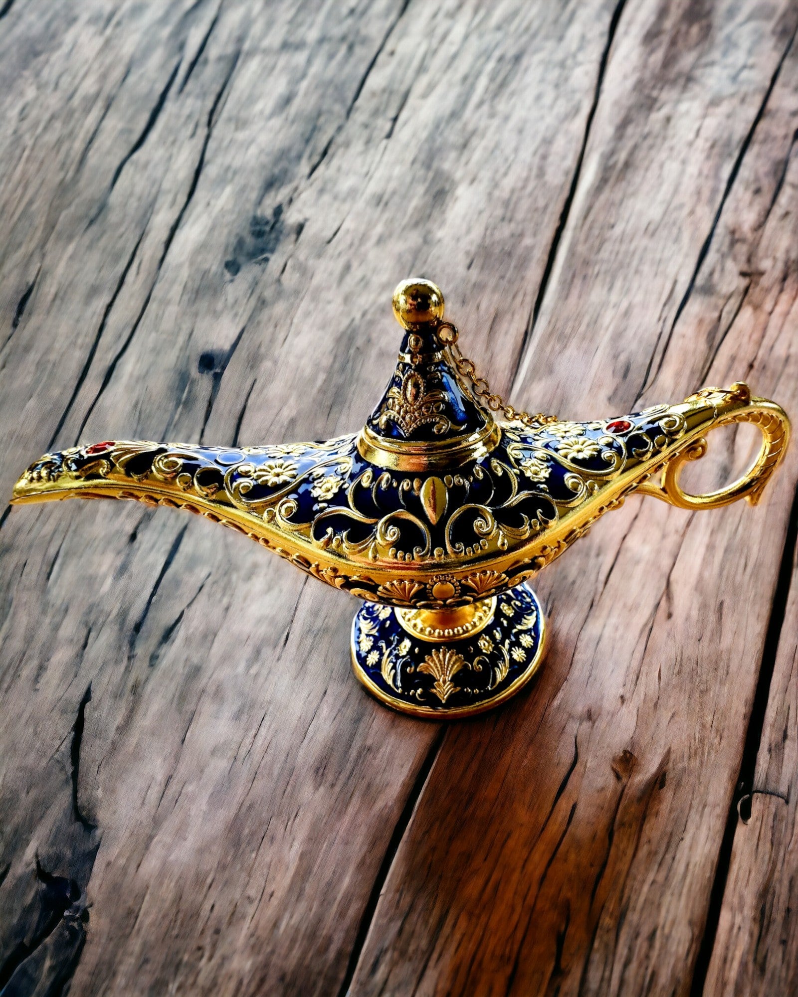 Lámpara Mágica de Aladino con Opción de Grabado - Variante Azul Marino Oscuro, entrelazada con dorado