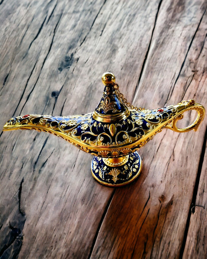 Lámpara Mágica de Aladino con Opción de Grabado - Variante Azul Marino Oscuro, entrelazada con dorado