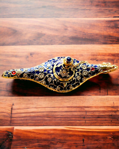 Lámpara Mágica de Aladino con Opción de Grabado - Variante Azul Marino Oscuro, entrelazada con dorado