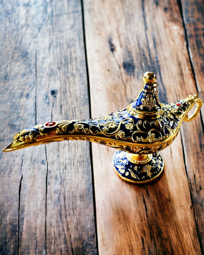 Lámpara Mágica de Aladino con Opción de Grabado - Variante Azul Marino Oscuro, entrelazada con dorado