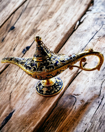 Lámpara Mágica de Aladino con Opción de Grabado - Variante Azul Marino Oscuro, entrelazada con dorado