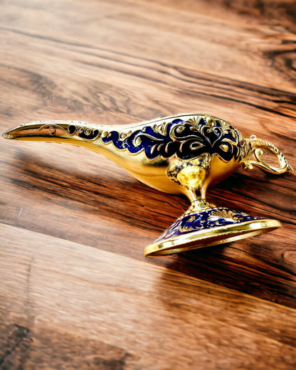 Lámpara Mágica de Aladino con Opción de Grabado - Variante Azul Marino Oscuro, entrelazada con dorado