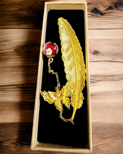 Creativa Marcador de Metal Retro Marcador Vintage - Pluma y Mariposa en Estilo Barroco