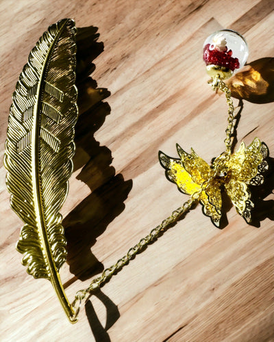Creativa Marcador de Metal Retro Marcador Vintage - Pluma y Mariposa en Estilo Barroco
