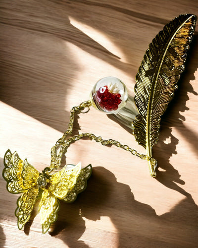 Creativa Marcador de Metal Retro Marcador Vintage - Pluma y Mariposa en Estilo Barroco