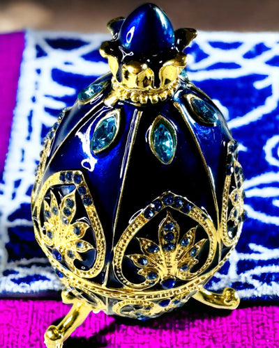 Huevo Fabergé Exclusivo - color azul oscuro – Caja Decorativa para Joyas de Esmalte