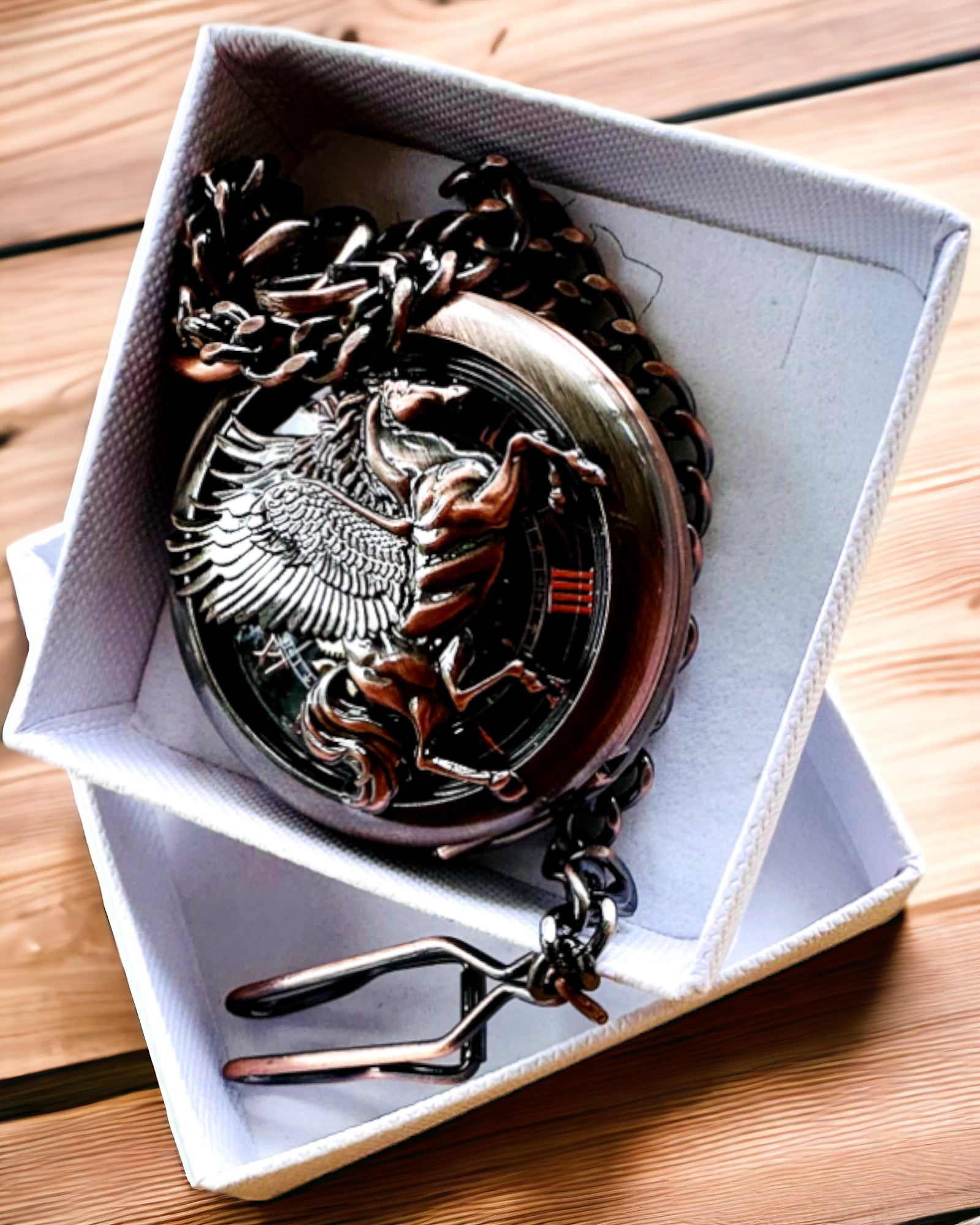 Reloj de Bolsillo "Equus Tempus" - Color: Marrón, Oro Rosa con Motivo de Caballo, posibilidad de personalización con grabado