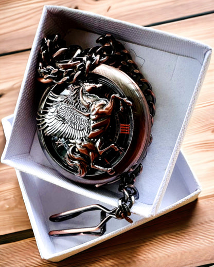 Reloj de Bolsillo "Equus Tempus" - Color: Marrón, Oro Rosa con Motivo de Caballo, posibilidad de personalización con grabado