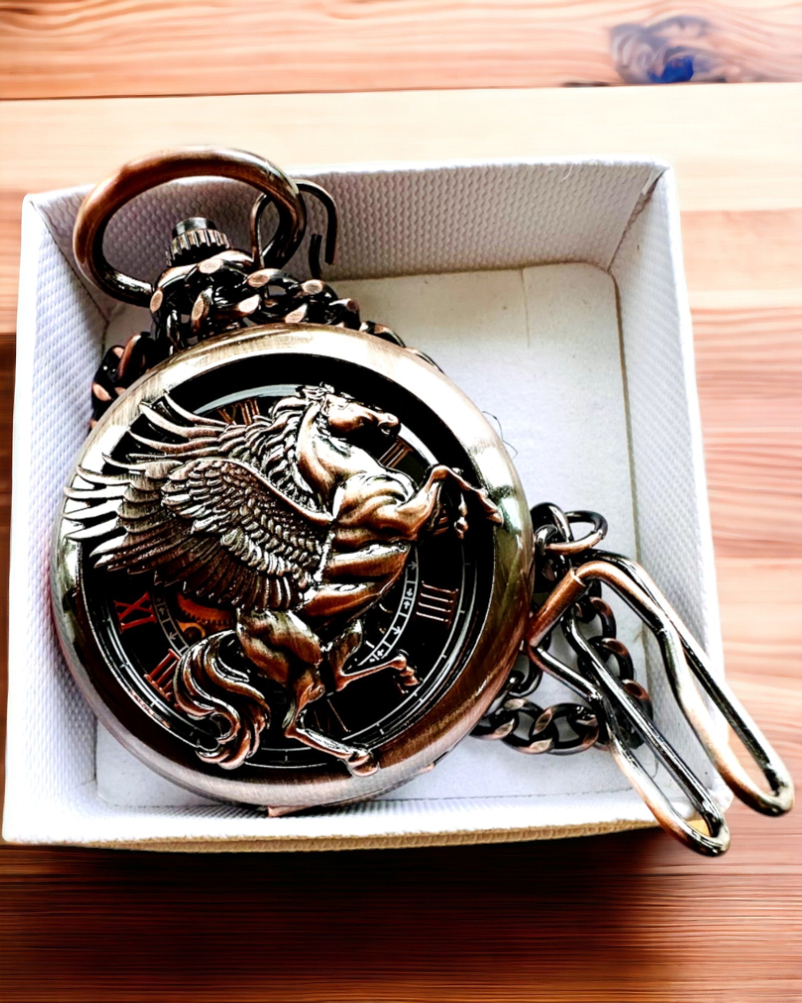 Reloj de Bolsillo "Equus Tempus" - Color: Marrón, Oro Rosa con Motivo de Caballo, posibilidad de personalización con grabado