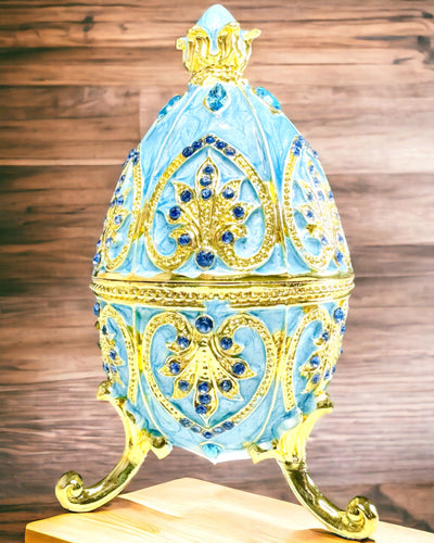 Huevo Fabergé Celestial – Organizador de Joyas Esmaltado - color azul cielo. Personalización con grabado