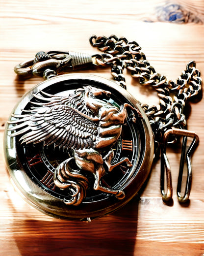 Reloj de Bolsillo "Equus Tempus" - Color: Marrón, Oro Rosa con Motivo de Caballo, posibilidad de personalización con grabado