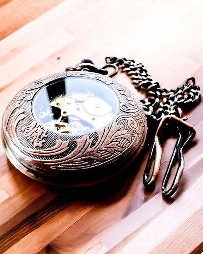 Reloj de Bolsillo "Equus Tempus" - Color: Marrón, Oro Rosa con Motivo de Caballo, posibilidad de personalización con grabado
