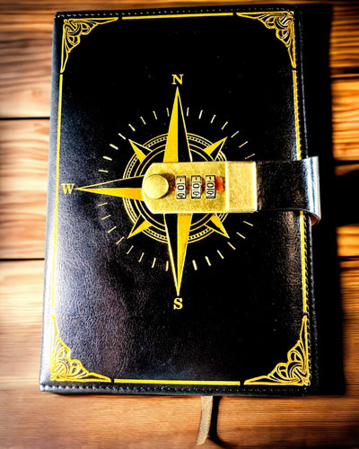 Notatnik Premium con Cerradura de Combinación A5 - Estilo Vintage con Brújula, Diseño Japonés, Artículos de Papelería para Estudiantes y Negocios. Personalización con grabado