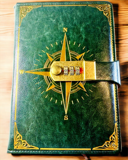 Notatnik Premium con Cerradura de Combinación A5 - Estilo Vintage con Brújula, Diseño Japonés, Artículos de Papelería para Estudiantes y Negocios. Personalización con grabado