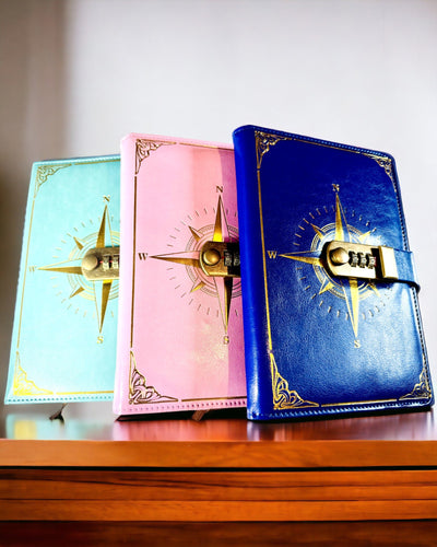 Notatnik Premium con Cerradura de Combinación A5 - Estilo Vintage con Brújula, Diseño Japonés, Artículos de Papelería para Estudiantes y Negocios. Personalización con grabado