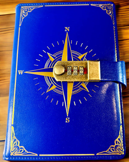 Notatnik Premium con Cerradura de Combinación A5 - Estilo Vintage con Brújula, Diseño Japonés, Artículos de Papelería para Estudiantes y Negocios. Personalización con grabado