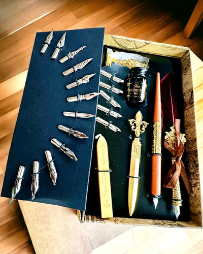 Conjunto Exclusivo de Caligrafía, pluma de inmersión y conjunto de tintas, personalización con grabado