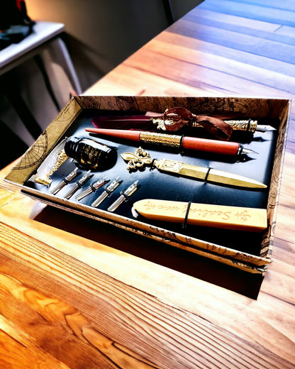 Conjunto Exclusivo de Caligrafía, pluma de inmersión y conjunto de tintas, personalización con grabado