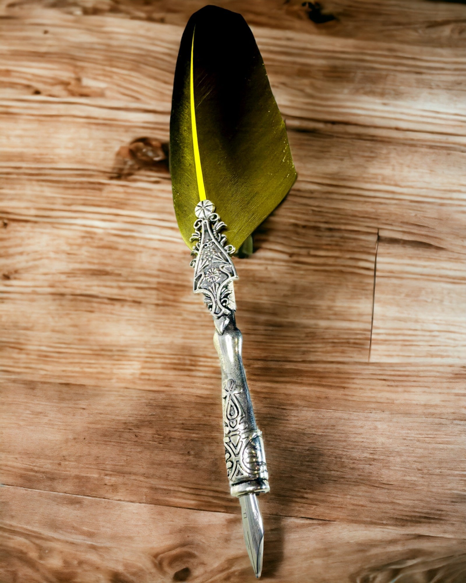 Pluma de Caligrafía Vintage con Pluma de Ganso Natural – Regalo Ideal para el Día de la Madre o del Maestro. Grabado