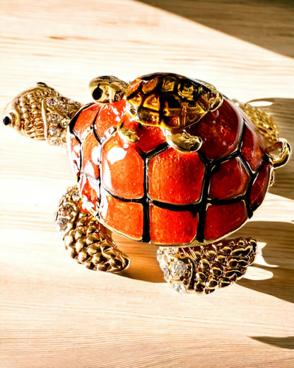 Caja "Familia de Tortugas" - color naranja, personalización con grabado