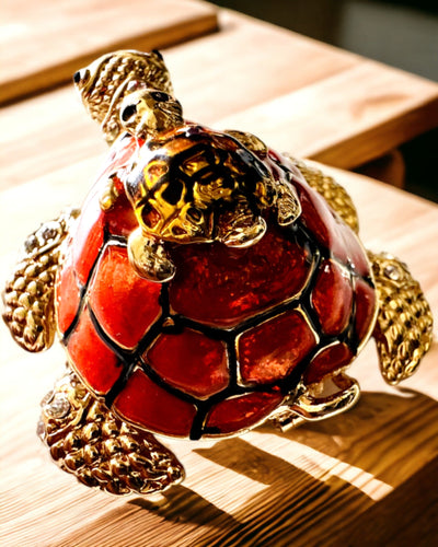 Caja "Familia de Tortugas" - color naranja, personalización con grabado