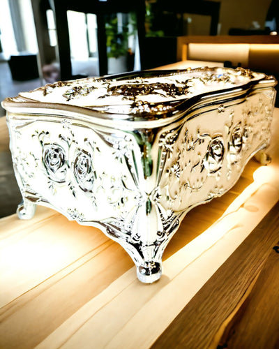 Caja de Pañuelos con Relieve de Patrón de Rosa - Elegante Complemento para Interiores, blanco