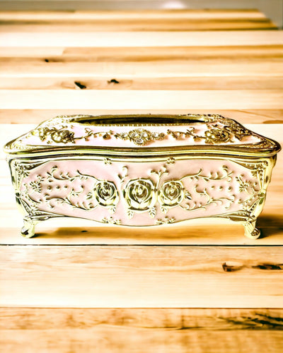 Caja Elegante Rosa para Pañuelos con Rosas en Relieve – Toque de Lujo para el Salón, Hotel o Club