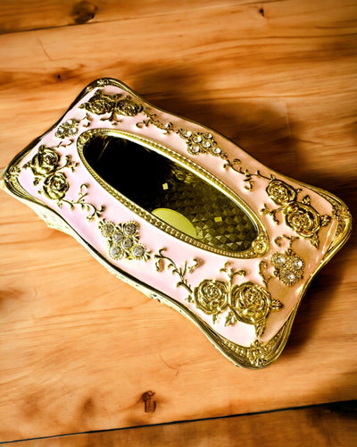 Caja Elegante Rosa para Pañuelos con Rosas en Relieve – Toque de Lujo para el Salón, Hotel o Club