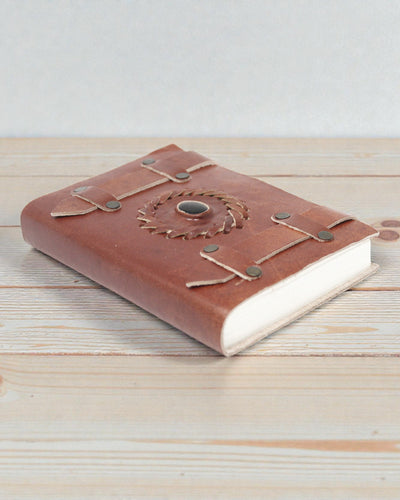 Libreta de cuero de ónix negro con correas – 15x10 cm