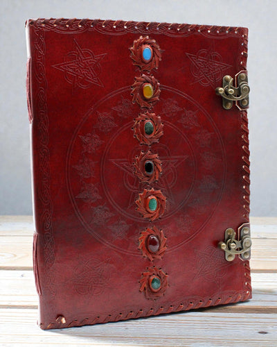 Cuaderno de cuero de 7 chakras – Formato grande (25 x 33 cm) – 200 páginas