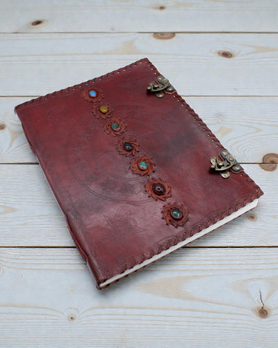 Cuaderno de cuero de 7 chakras – Formato grande (25 x 33 cm) – 200 páginas