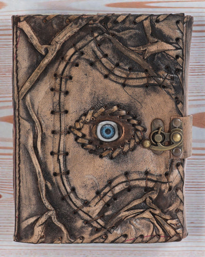 Cuaderno de cuero marrón – Mal de ojo – 17 × 12,5 cm | 160 páginas, bordes envejecidos