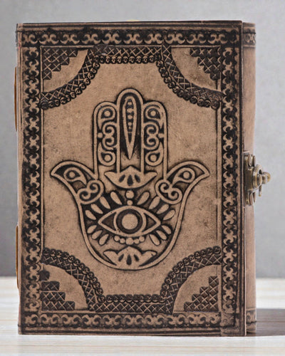 Cuaderno de cuero Hamsa Guardián – Diario esotérico 17,5 × 12,5 cm